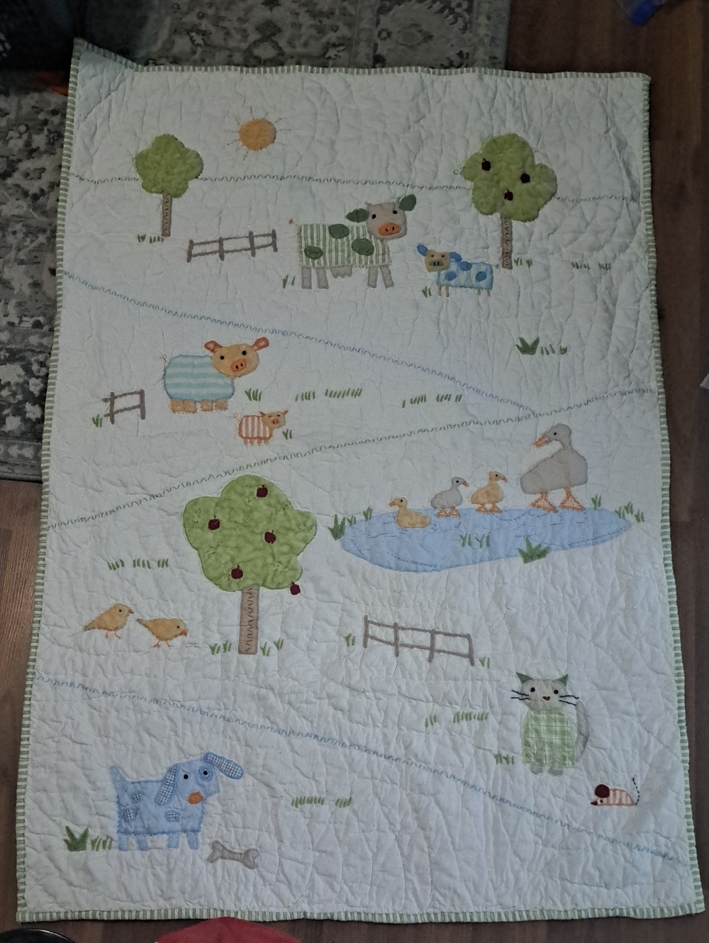 Farmyard Friends Baby Quilt - White & Pastel Colors